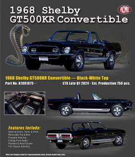 Shelby  - GT500KR convertible 1968 black/white - 1:18 - Acme Diecast - 1801875 - acme1801875 | The Diecast Company